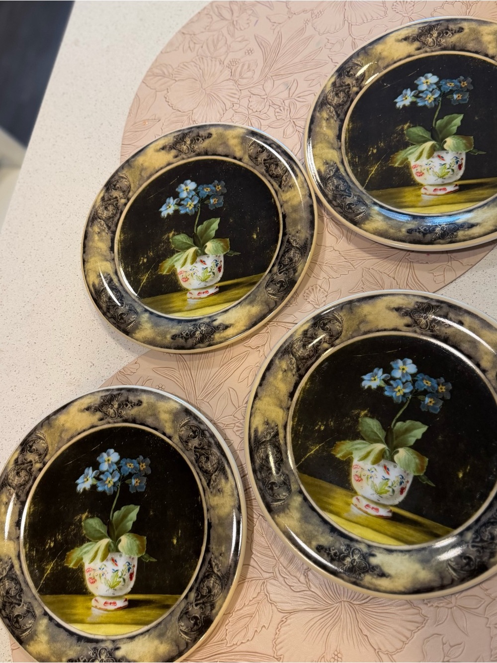 222 Fifth Cachepot Floral Salad Plates Set of 4 Fine China 8”